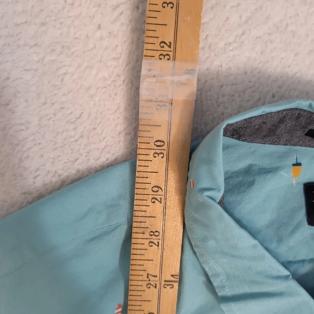 NEW J.Crew Mens Shirt L Slim Fit Buoys Nautical Aqua Blue‎ Long Sleeve Button
